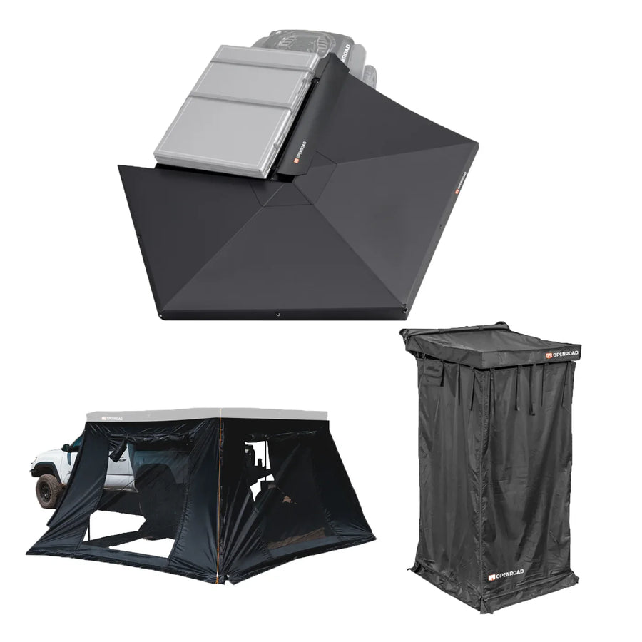 OPENROAD 270 Free Standing Awning for Camping with  270 Awning Side Wall with  Quick-Open Shower Awning V2