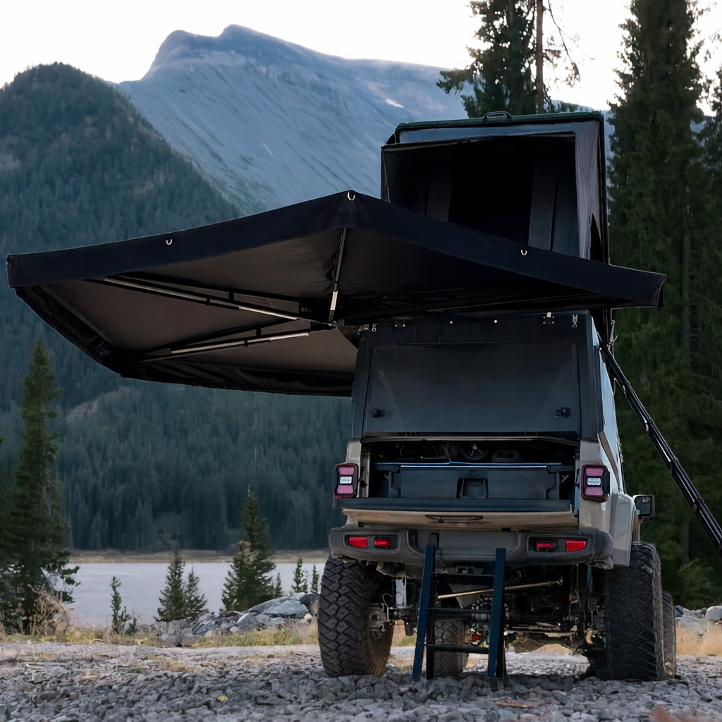 Aluminum Hardshell Roof Top Tent and 270 Free Standing Awning and 270 Awning Sidewalls Openroad4wd