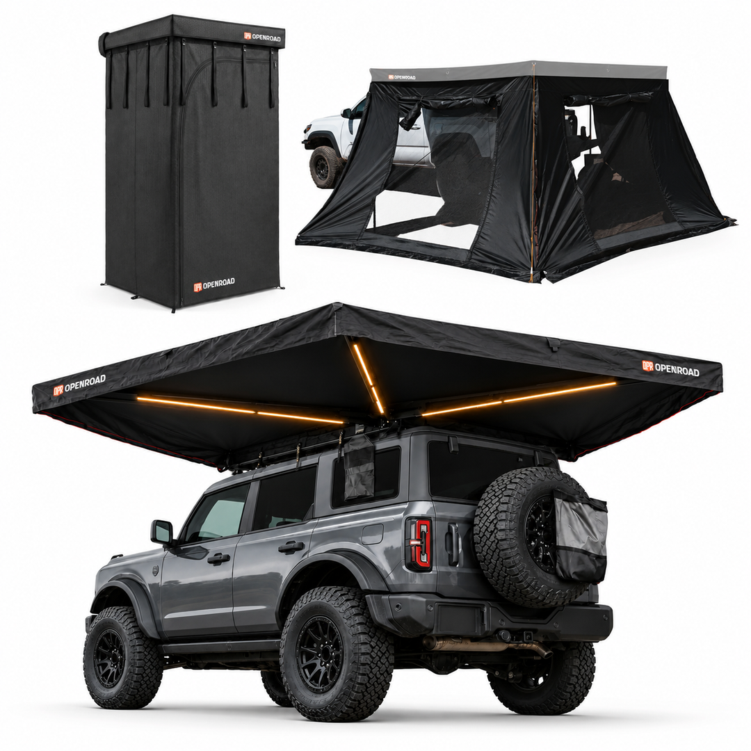 OPENROAD 270 Free Standing Awning with 270 Awning Side Wall with Shower Awning V2