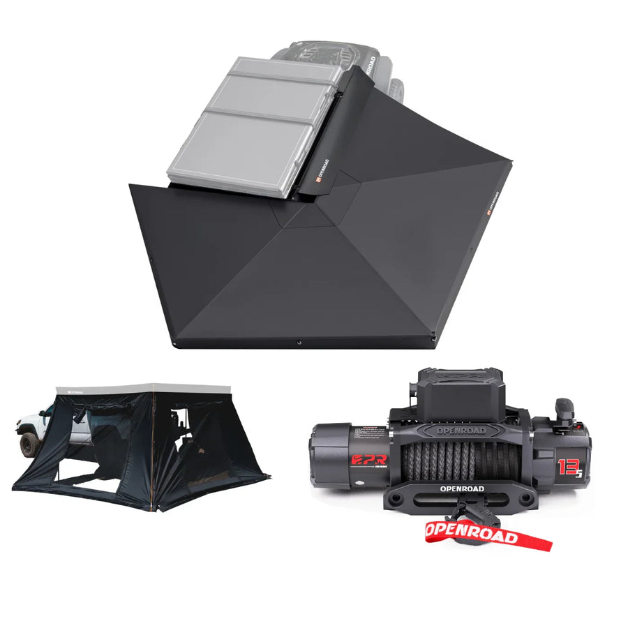 OPENROAD  270 Free Standing Awning with 270 Awning Sidewalls with 13,500lbs Winch -Panther Series 3S