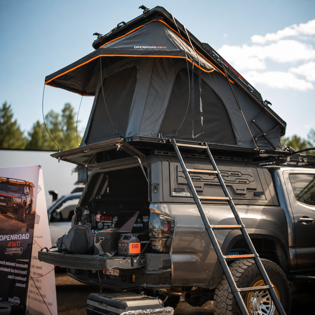 OPENROAD Aluminum Truck Cap with Roof Rack Crossbars with Aluminum Hard Shell Roof Top Tent, Toyota Tacoma 2024-2026 -6ft