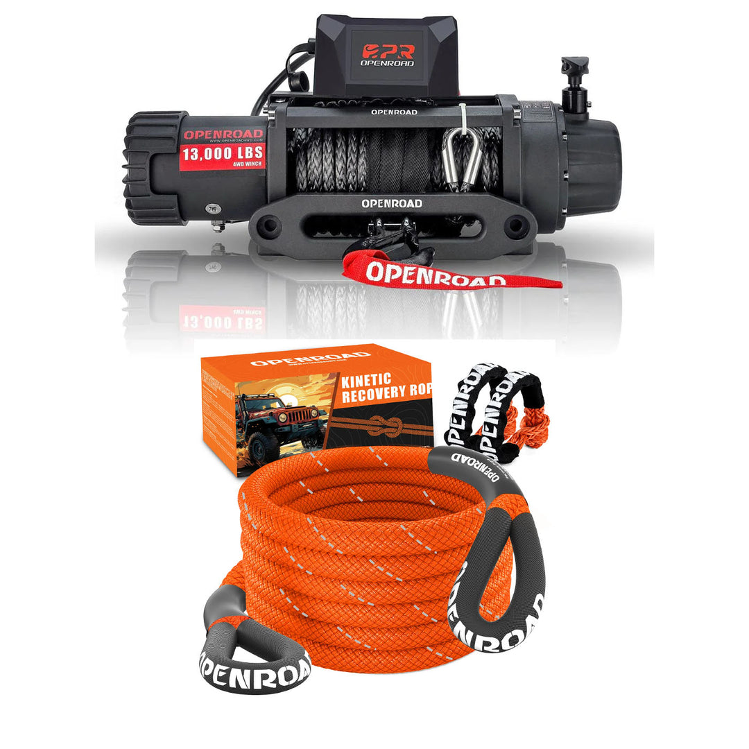 OPENROAD 13,000lbs Winch with Synthetic Rope and 2 Wireless Remotes -Panther Series 2S Plus winch OPENROAD 13000 winch with kinetic rope  