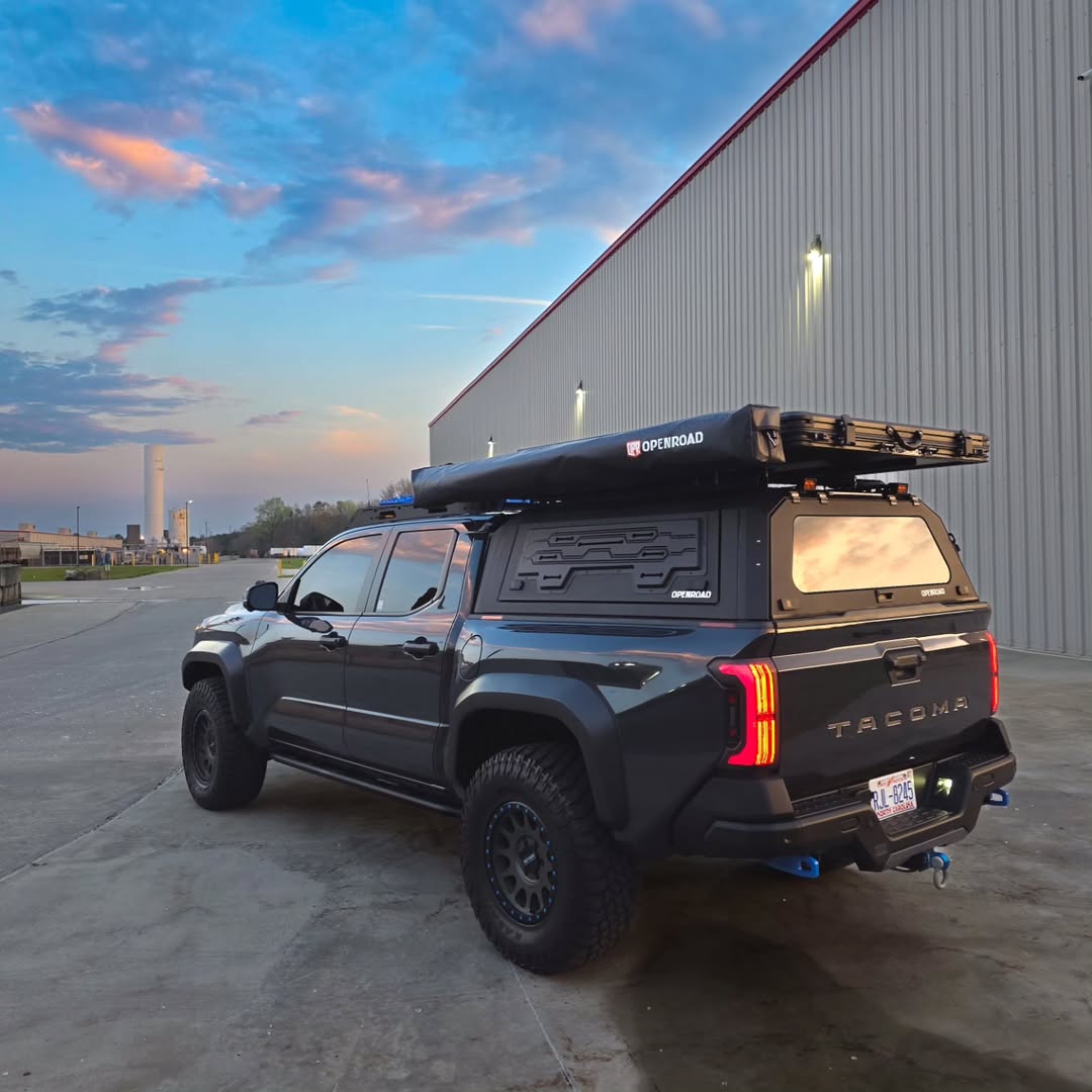 OPENROAD Aluminum Truck Cap with Roof Rack Crossbars with Aluminum Hard Shell Roof Top Tent, Toyota Tacoma 2024-2026 -6ft