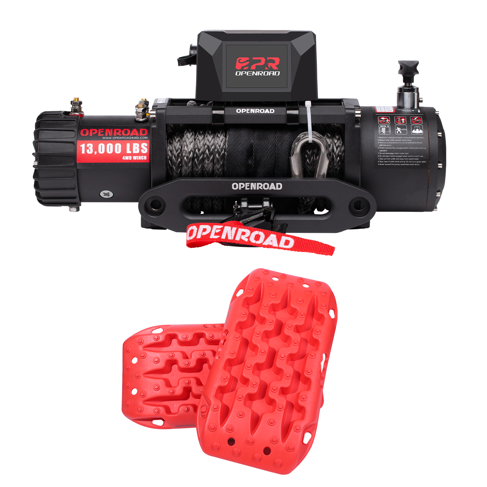 13000 lbs electric winch +Traction Boards  openroad4wd.com red  