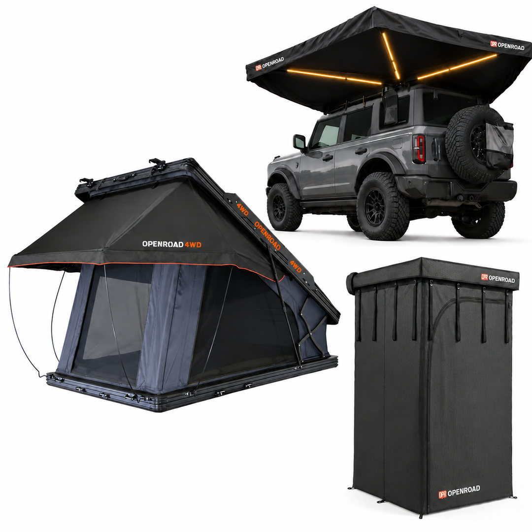 OPENROAD 270 Free Standing Awning with 270 Awning Side Wall with Shower Awning V2 Openroad4wd