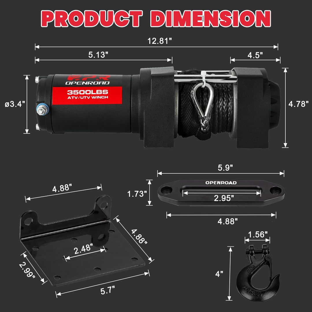 OPENROAD  3500lbs 12 Volts Electric Winch for ATV winch OPENROAD   