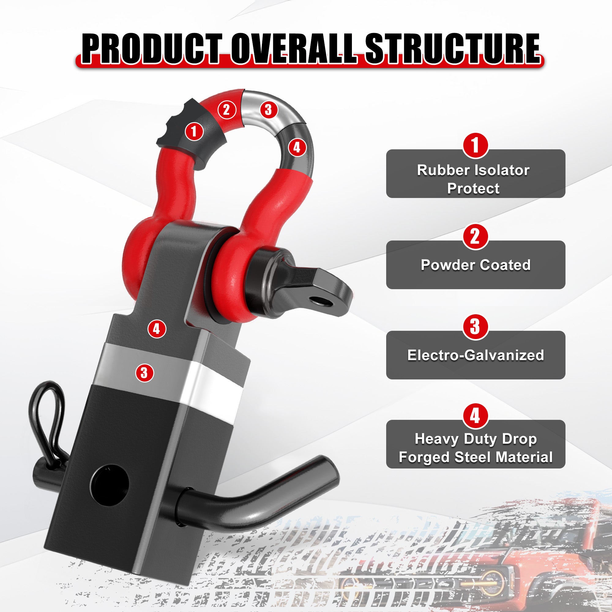 2" Universal Shackle Hitch Receiver with 3/4'' D Ring Shackle Openroad4wd