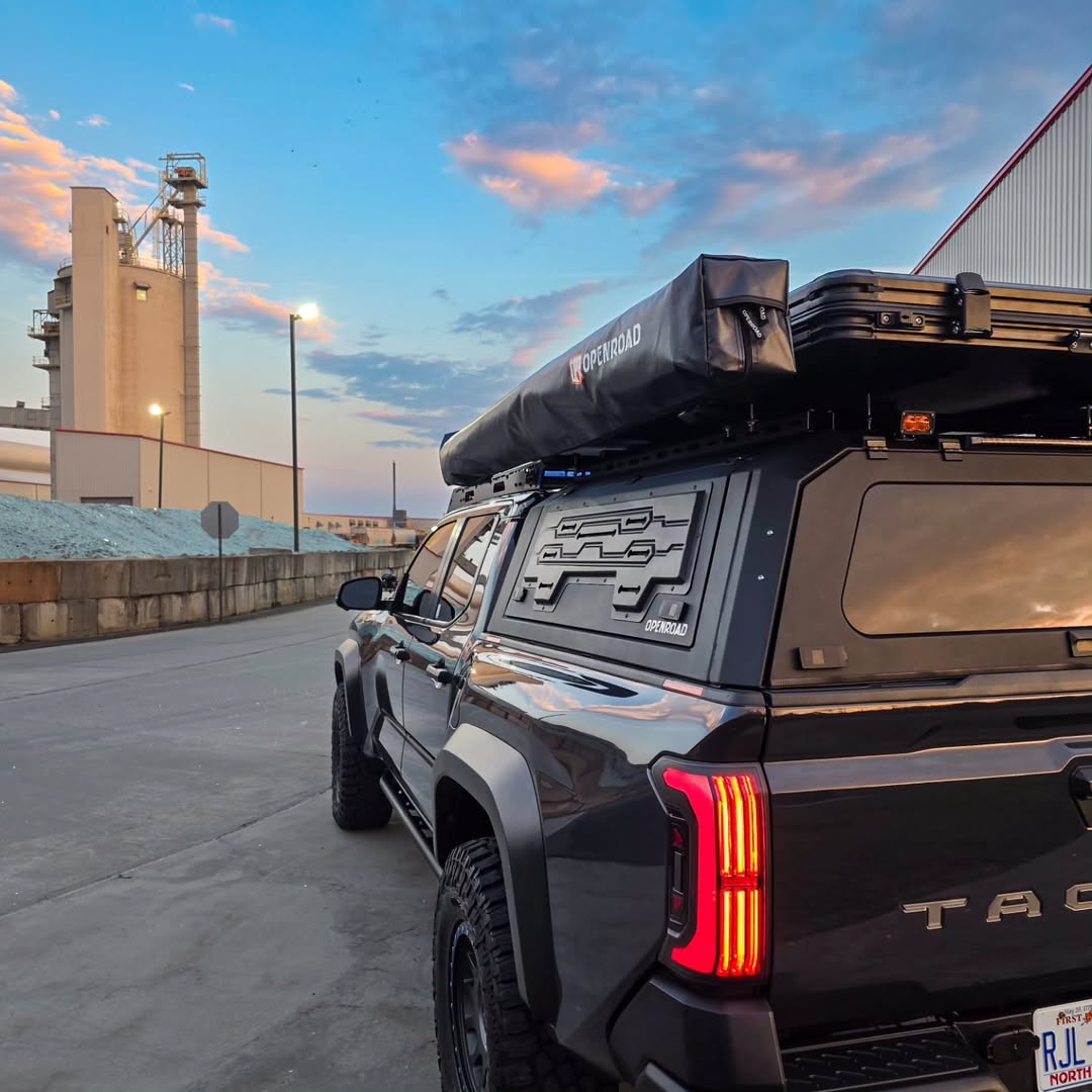 OPENROAD Aluminum Truck Cap with Roof Rack Crossbars with Aluminum Hard Shell Roof Top Tent, Toyota Tacoma 2024-2026 -6ft