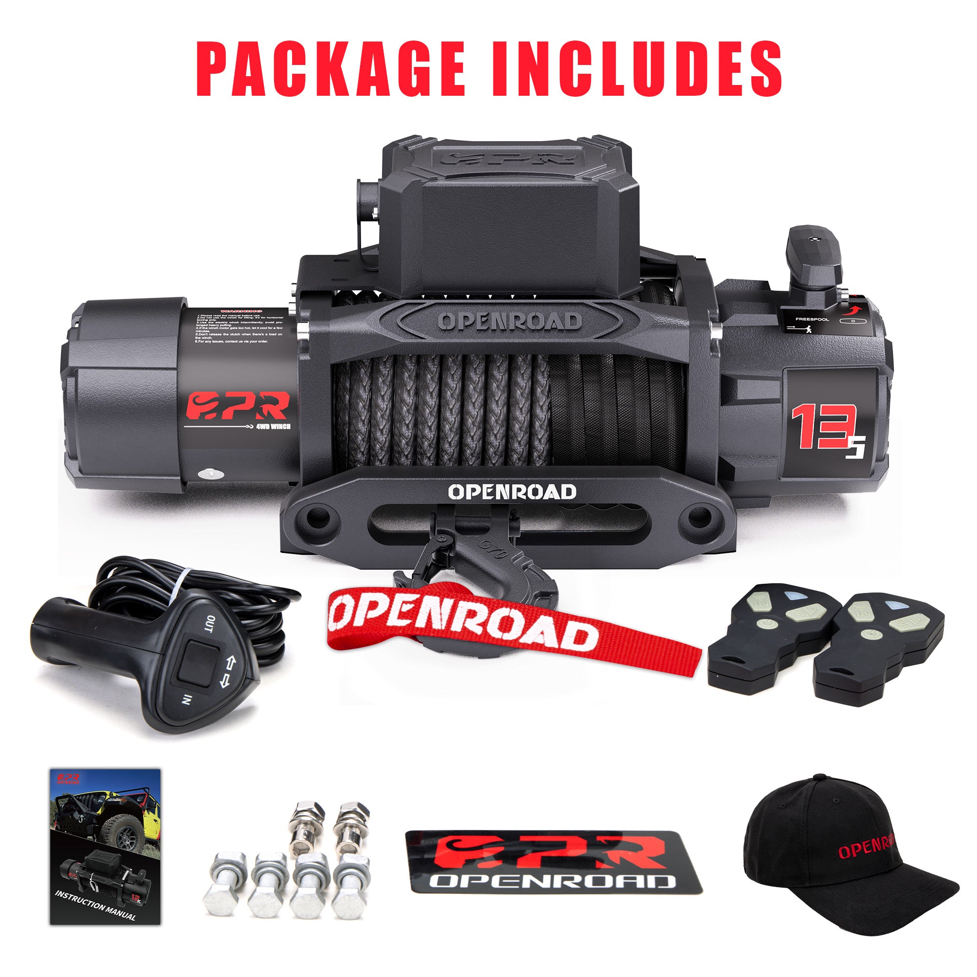 OPENROAD 13,500lbs electric winch with Synthetic Rope - Panther Series 3S winch Openroad4wd