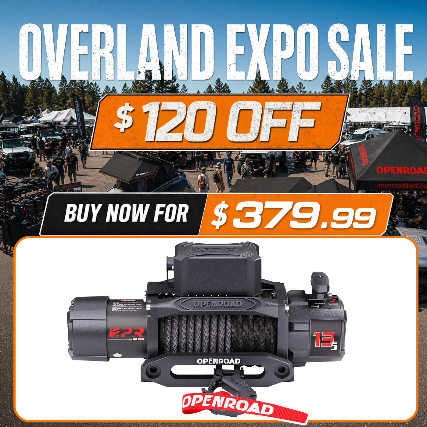 OPENROAD 13,500lbs electric winch with Synthetic Rope - Panther Series 3S winch Openroad4wd