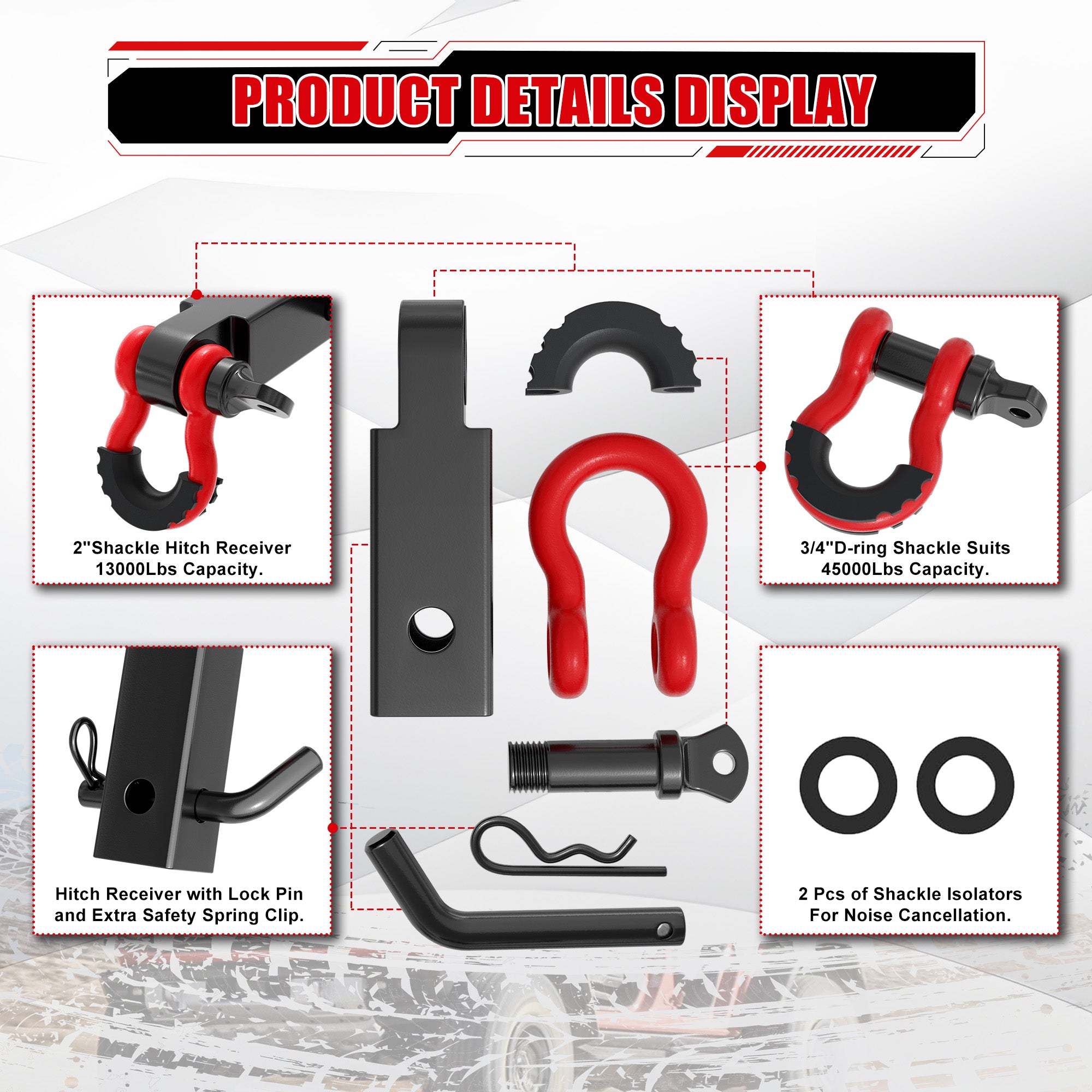 2" Universal Shackle Hitch Receiver with 3/4'' D Ring Shackle Openroad4wd