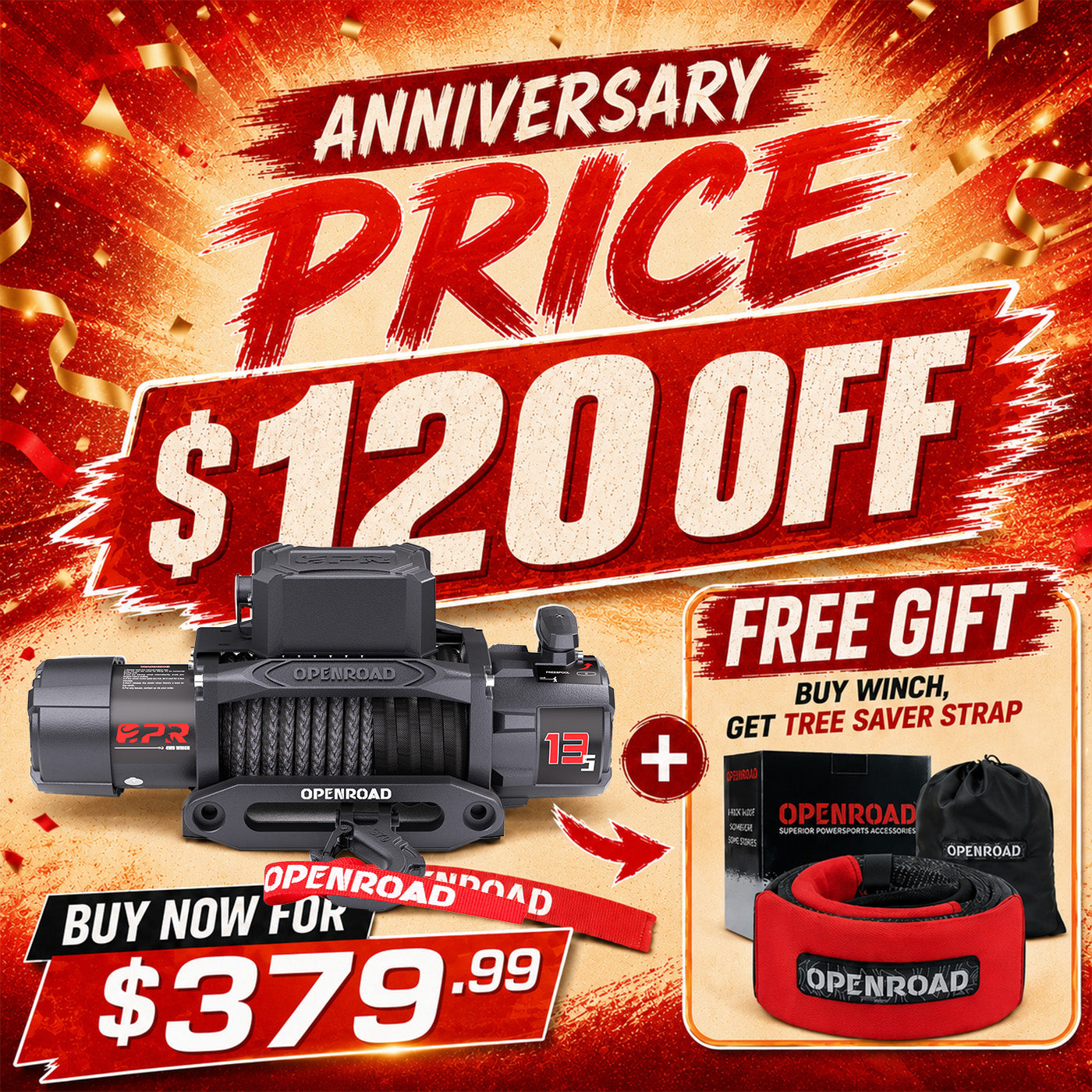 OPENROAD 13,500lbs electric winch with Synthetic Rope - Panther Series 3S
