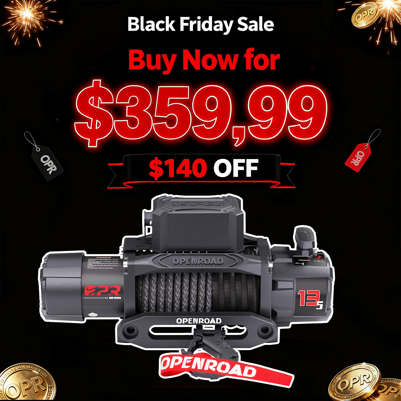 OPENROAD 13,500lbs electric winch with Synthetic Rope - Panther Series 3S