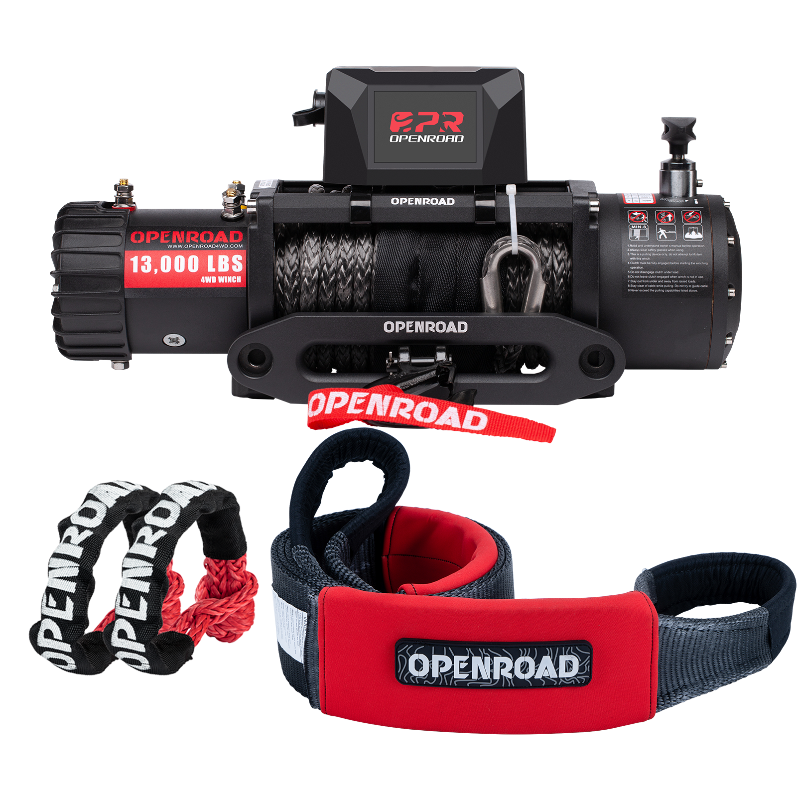13000 lbs electric winch+4''x8' Tree Saver Strap+ 2*Soft Shackle  openroad4wd.com   