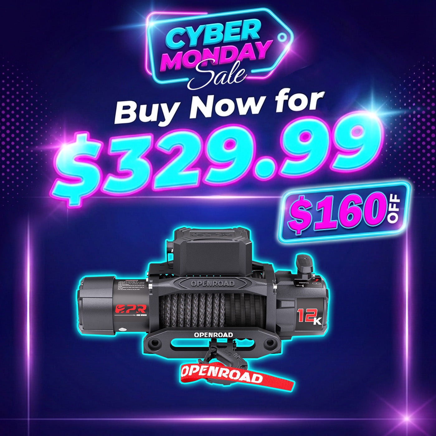 OPENROAD 12,000lbs Electric Winch with Synthetic Rope-Panther Series 3S