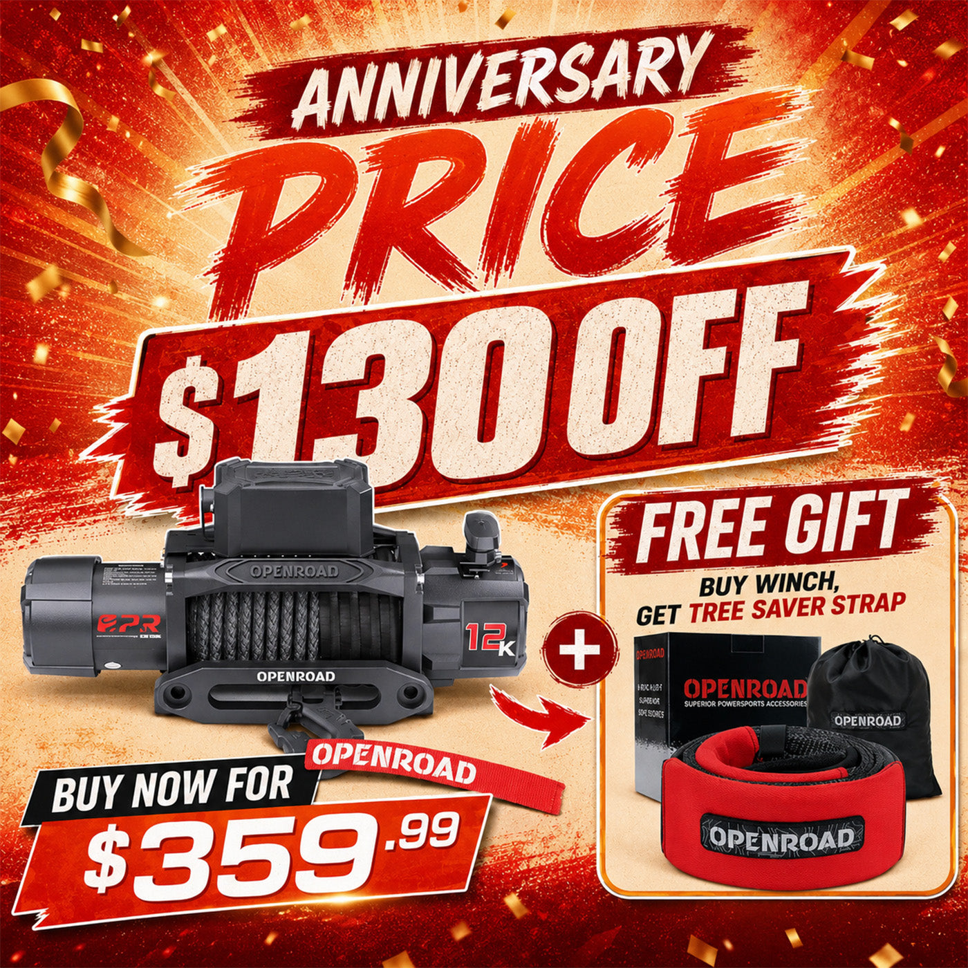 OPENROAD 12,000lbs Electric Winch with Synthetic Rope-Panther Series 3S