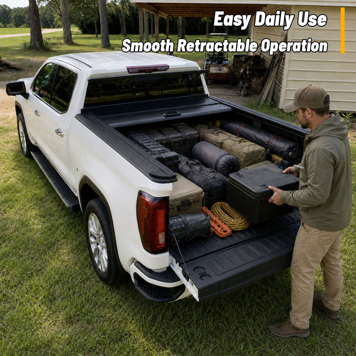 OPENROAD Aluminum Retractable Tonneau Cover for Chevy Silverado / Sierra 1500 (2019–2026) 5.8ft With Handle Openroad4wd