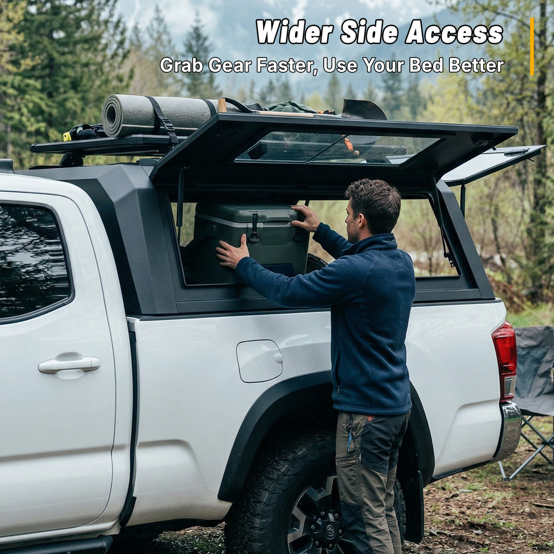 OPENROAD Sliding Glass Side Truck Cap for Toyota Tacoma (2016-2023) – 5ft Bed
