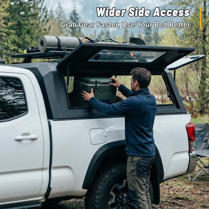 OPENROAD Sliding Glass Side Truck Cap for Toyota Tacoma (2016-2023) – 5ft Bed