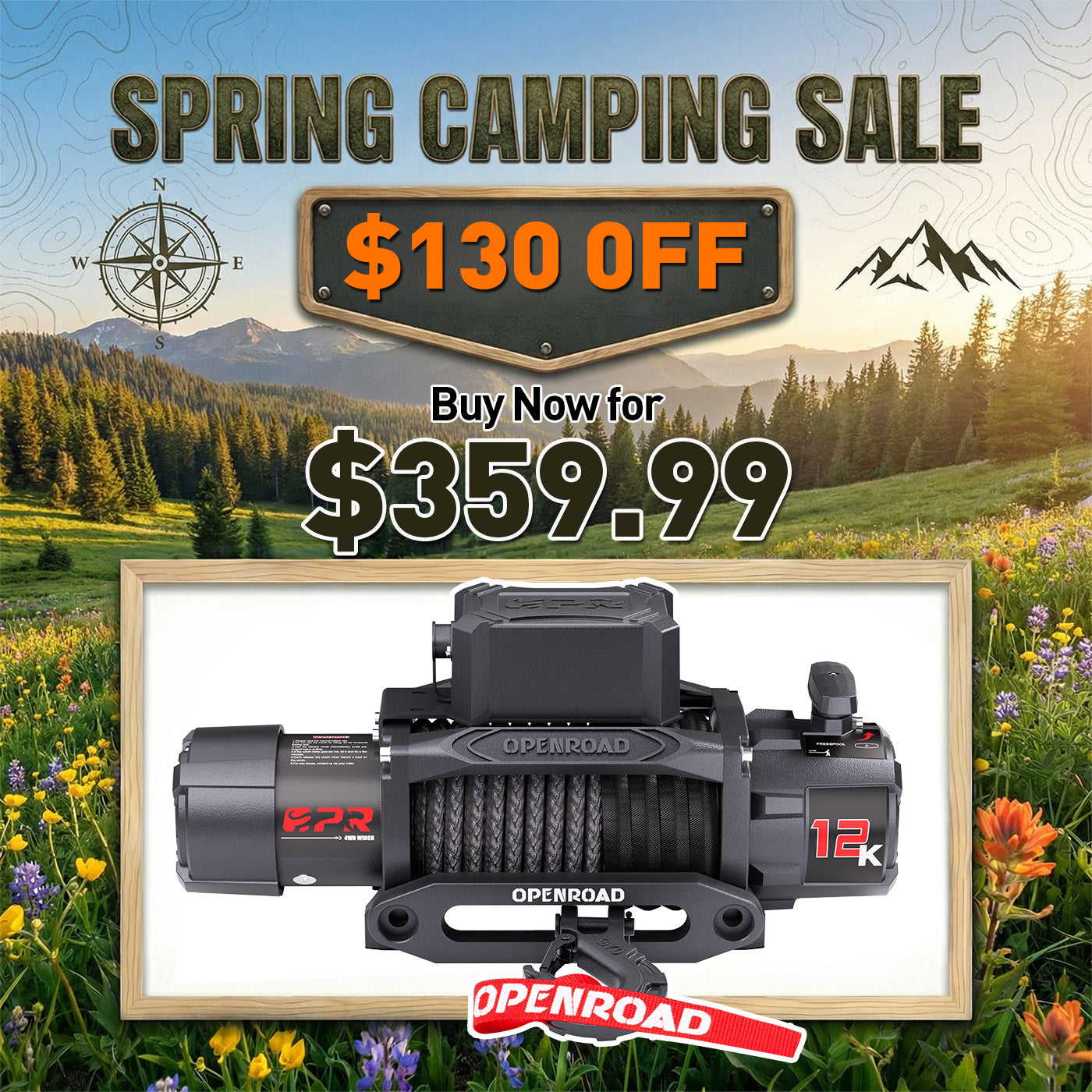 OPENROAD 12,000lbs Electric Winch with Synthetic Rope-Panther Series 3S winch Openroad4wd