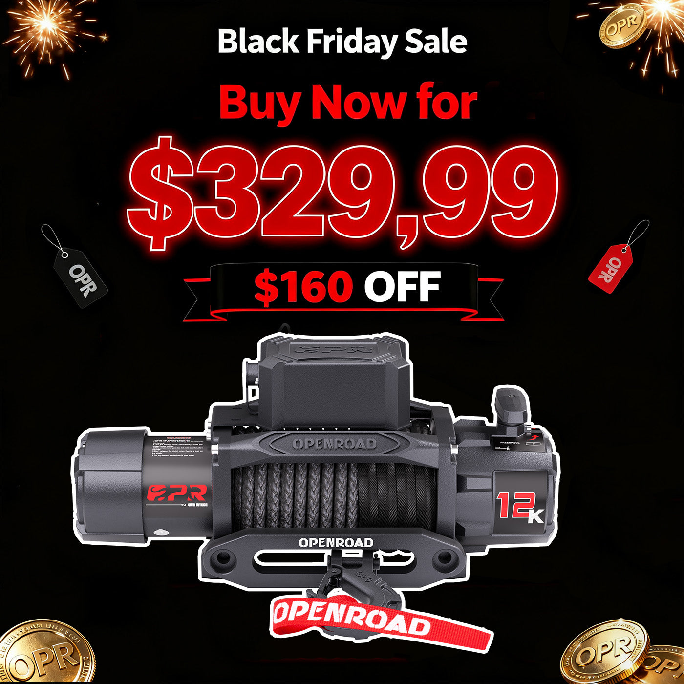 OPENROAD 12,000lbs Electric Winch with Synthetic Rope-Panther Series 3S