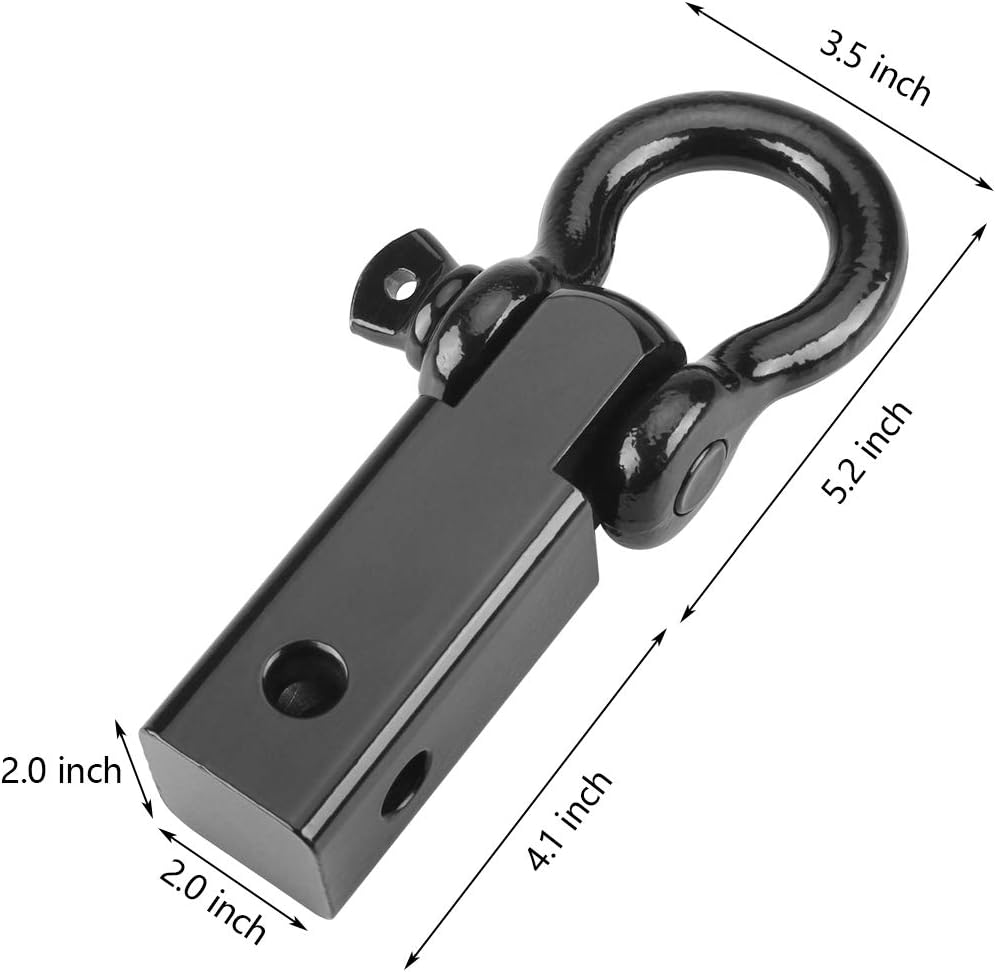 2" Universal Shackle Hitch Receiver with 3/4'' D Ring Shackle, Black Powder Coated, 41850 Lbs Break Strength Openroad4wd