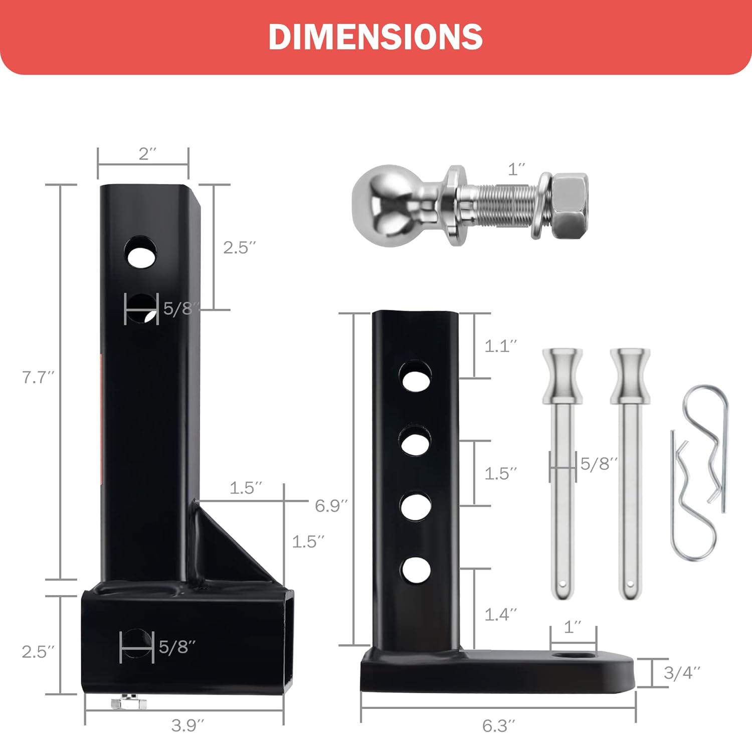 OPENROAD Adjustable Trailer Hitch Ball Mount Fits 2-Inch Receiver Openroad4wd