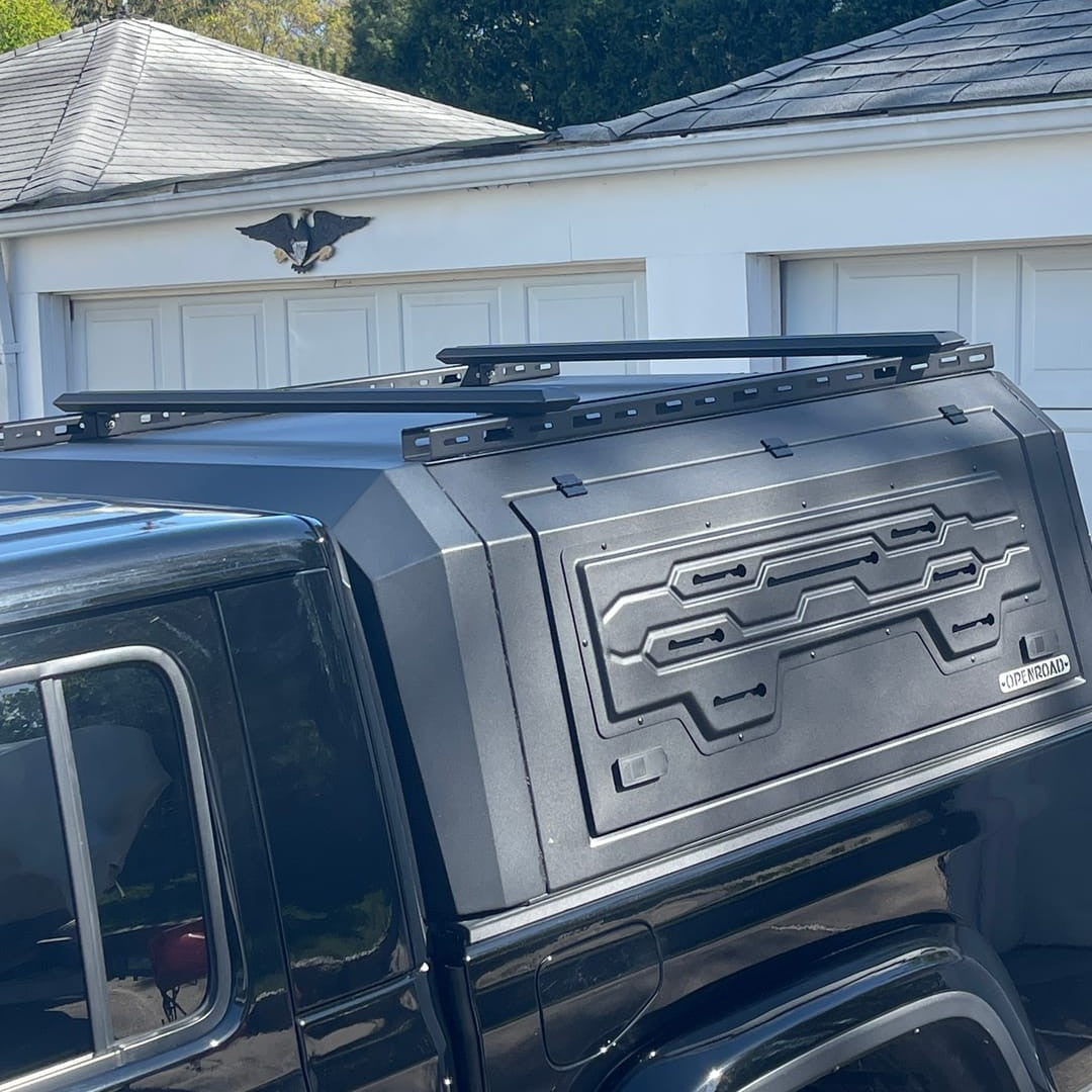 OPENROAD Aluminum Truck Cap with Roof Rack Crossbars with Truck Cap Storage Box