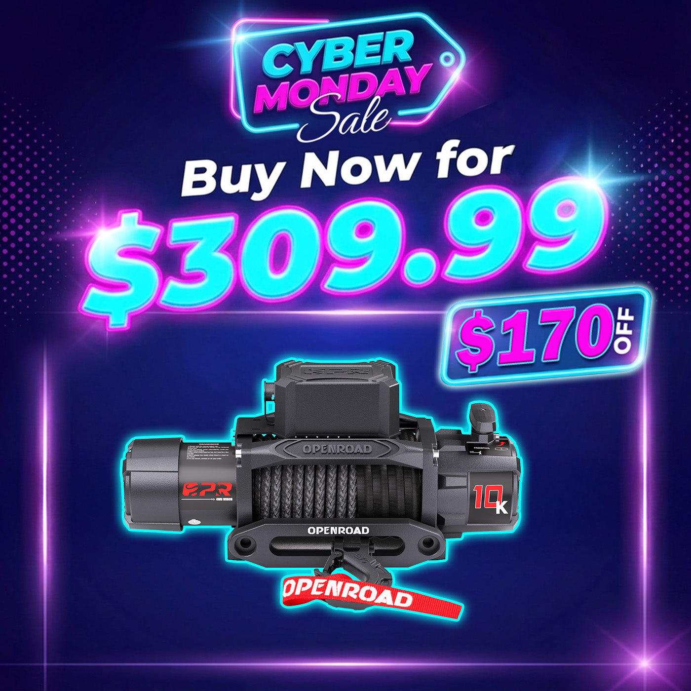 OPENROAD 10,000lbs Electric Winch with Synthetic Rope-Panther Series 3S