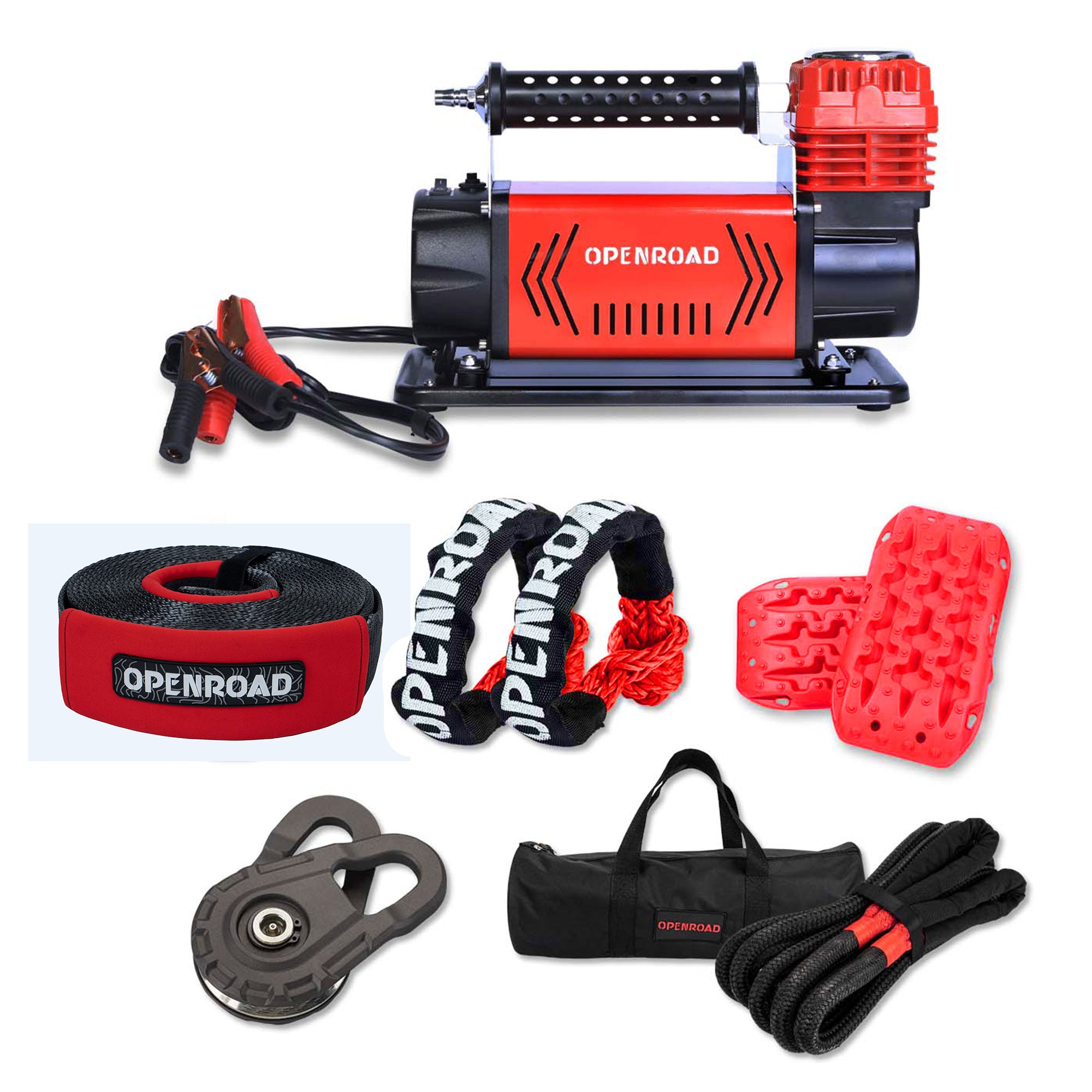 5.65 CFM air compressor + Heavy Duty Tow Strap3''x30' (35,000 lbs)+soft shackle(2pcs)+Traction Boards+Winch Pulley+Recovery Tow Rope  openroad4wd.com   