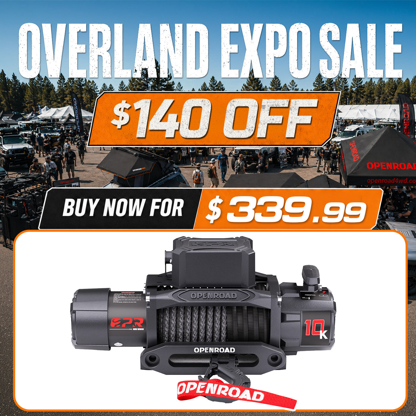 OPENROAD 10,000lbs Electric Winch with Synthetic Rope-Panther Series 3S Openroad4wd