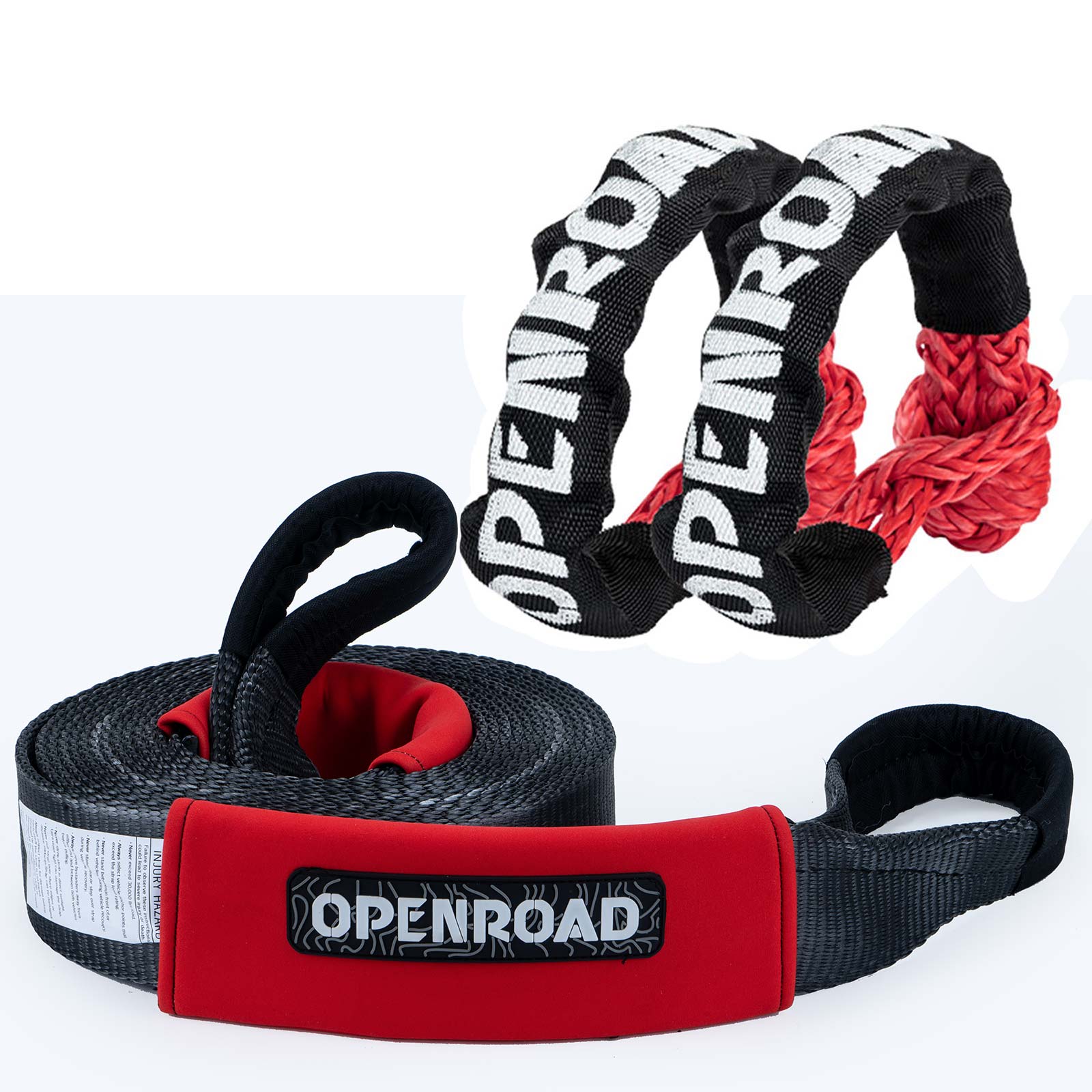 OPENROAD Nylon Heavy Duty Tow Strap Recovery Strap 3" x 30 ft (30,000 lbs) Snatch Strap,  Storage Bag  openroad4wd.com 3" x 30' Tow Strap+Soft Shackle  