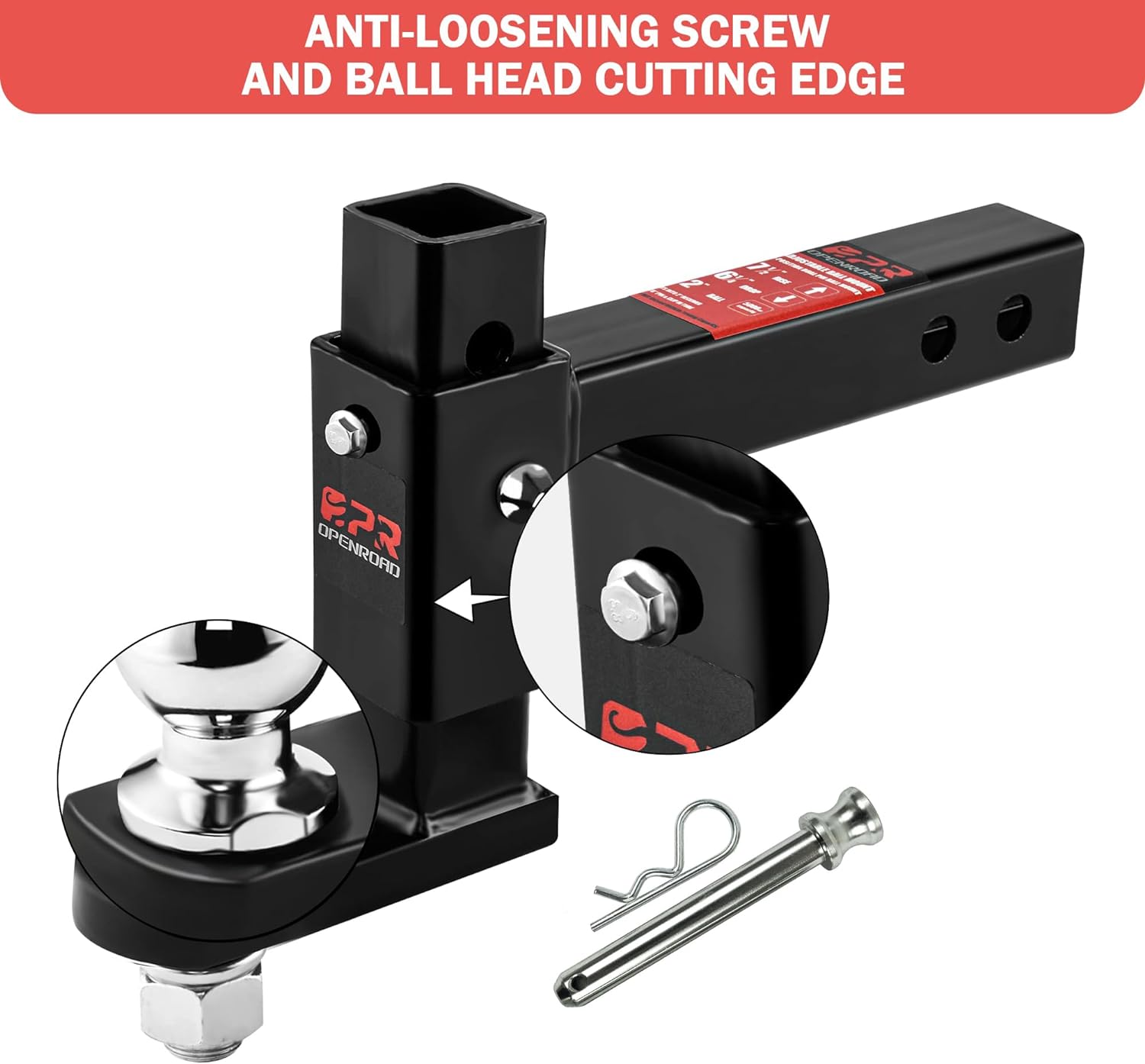 OPENROAD Adjustable Trailer Hitch Ball Mount Fits 2-Inch Receiver Openroad4wd