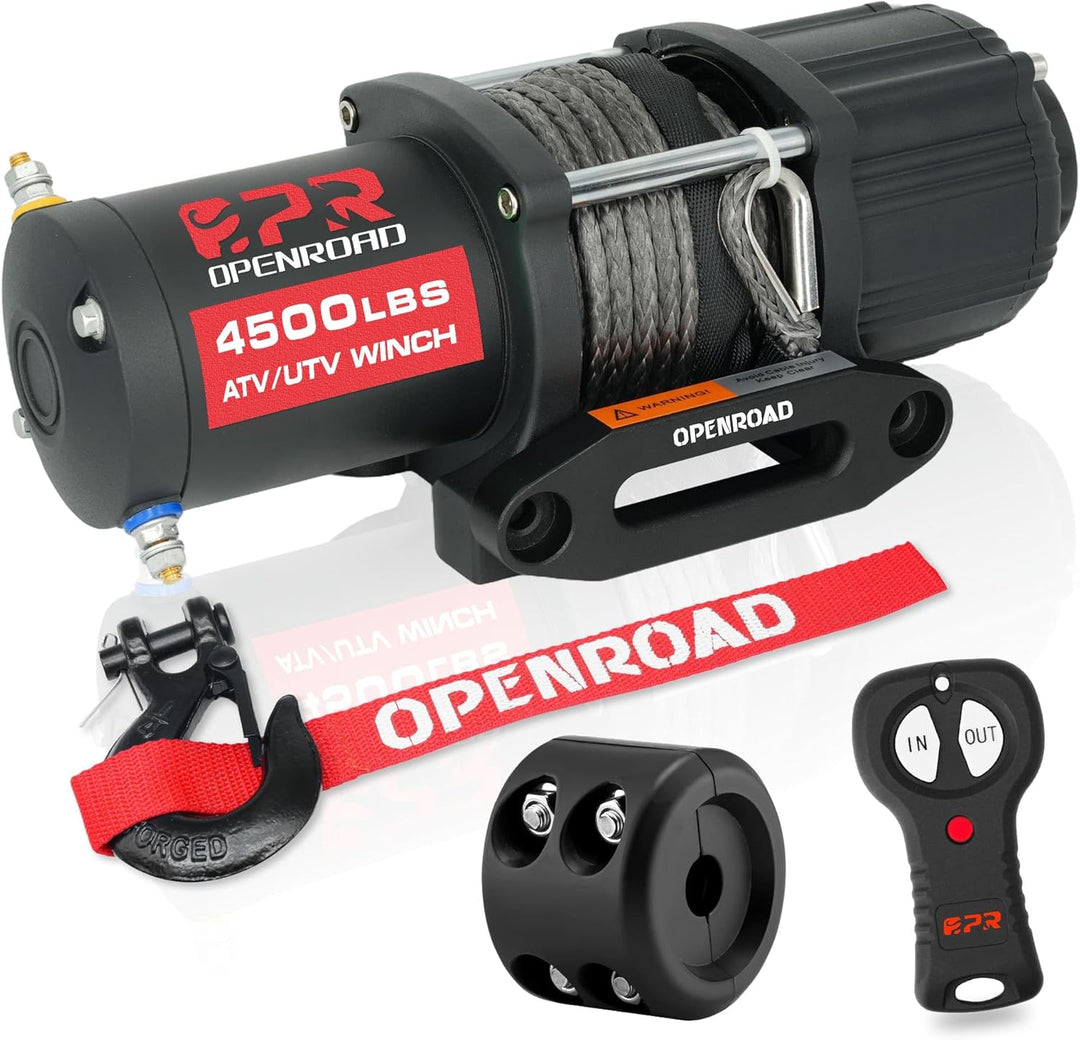 OPENROAD 4500lbs ATV/UTV Winch with Synthetic Rope and 2 Wireless Remotes winch OPENROAD 4500 lb with Mounting Plate  