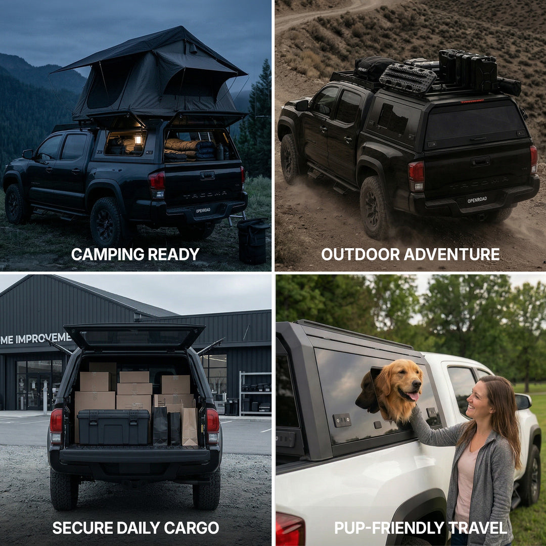 OPENROAD Sliding Glass Side Truck Cap for Toyota Tacoma (2016-2023) – 5ft Bed