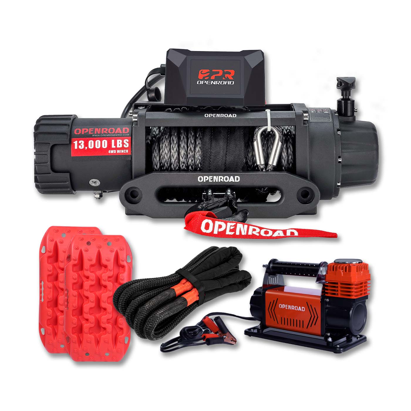 13000lbs Electric Winch +Traction Boards+Tow Rope (25,000lbs)+5.65 CFM air compressor  openroad4wd.com   