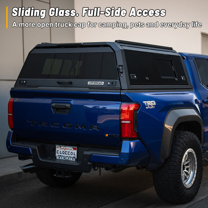 OPENROAD Sliding Glass Side Truck Cap for Toyota Tacoma (2024-2026) – 5ft Bed Openroad4wd