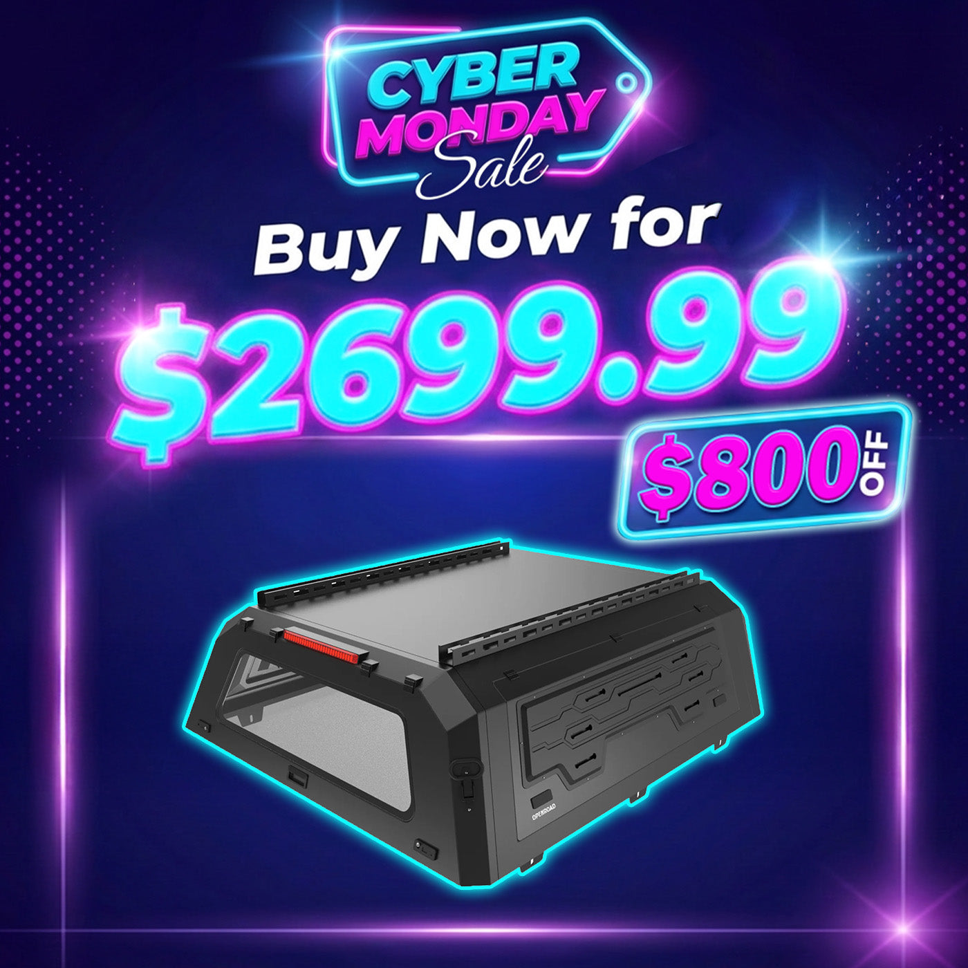 OPENROAD Truck Cap with Full Wing Doors, Extra-Large Storage, and LED Brake Light