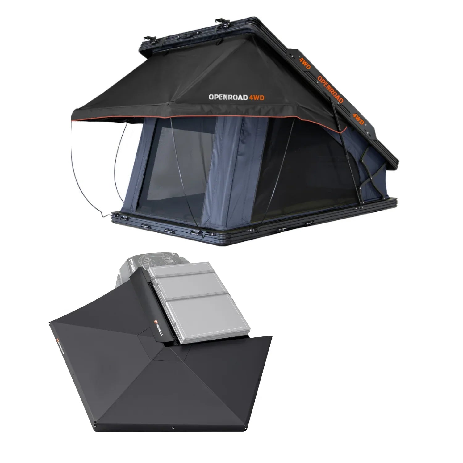 cheapest hard shell roof top tent OPENROAD Aluminum Hard Shell Roof Top Tent with 270 Free Standing Awning with Two Lightweight Foldable Chair and Camping Light, Driver
