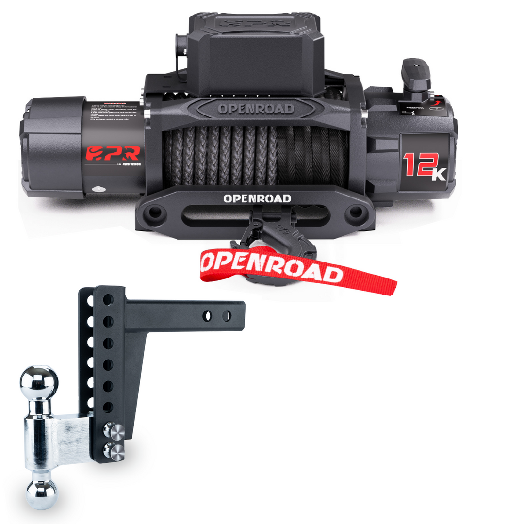 OPENROAD 12,000lbs Winch with Synthetic Rope-Panther Series 3S winch Openroad4wd 12K Winch with 10'' Adjustable Trailer Hitch