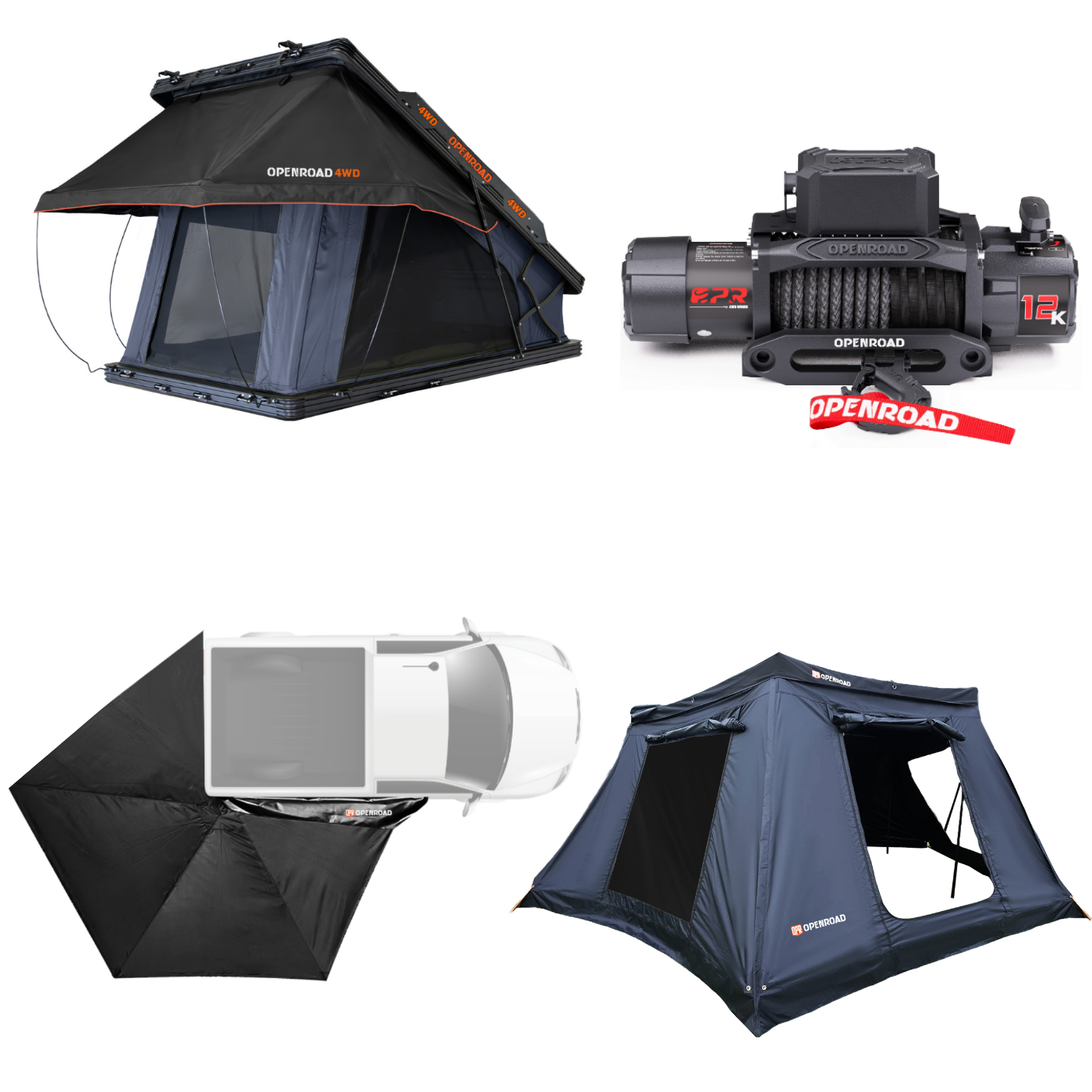 Aluminum Hardshell RTT and 270 Awning with 270 Awning Sidewalls and 12,000lbs Winch - Panther Series 3s Openroad4wd