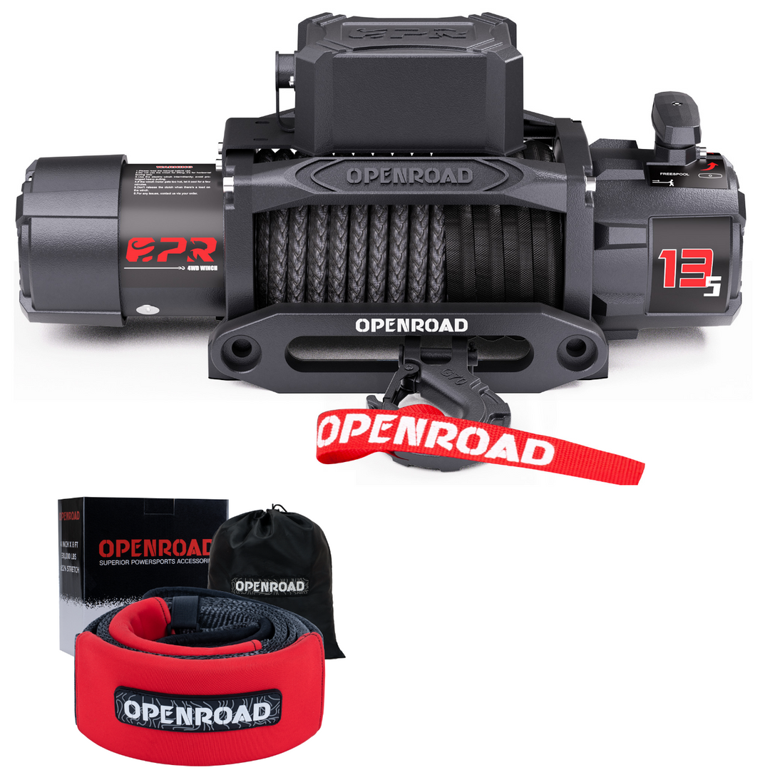 OPENROAD 13,500lbs Winch with Synthetic Rope-Panther Series 3S winch Openroad4wd 13500lbs Winch with Tree Saver Strap  