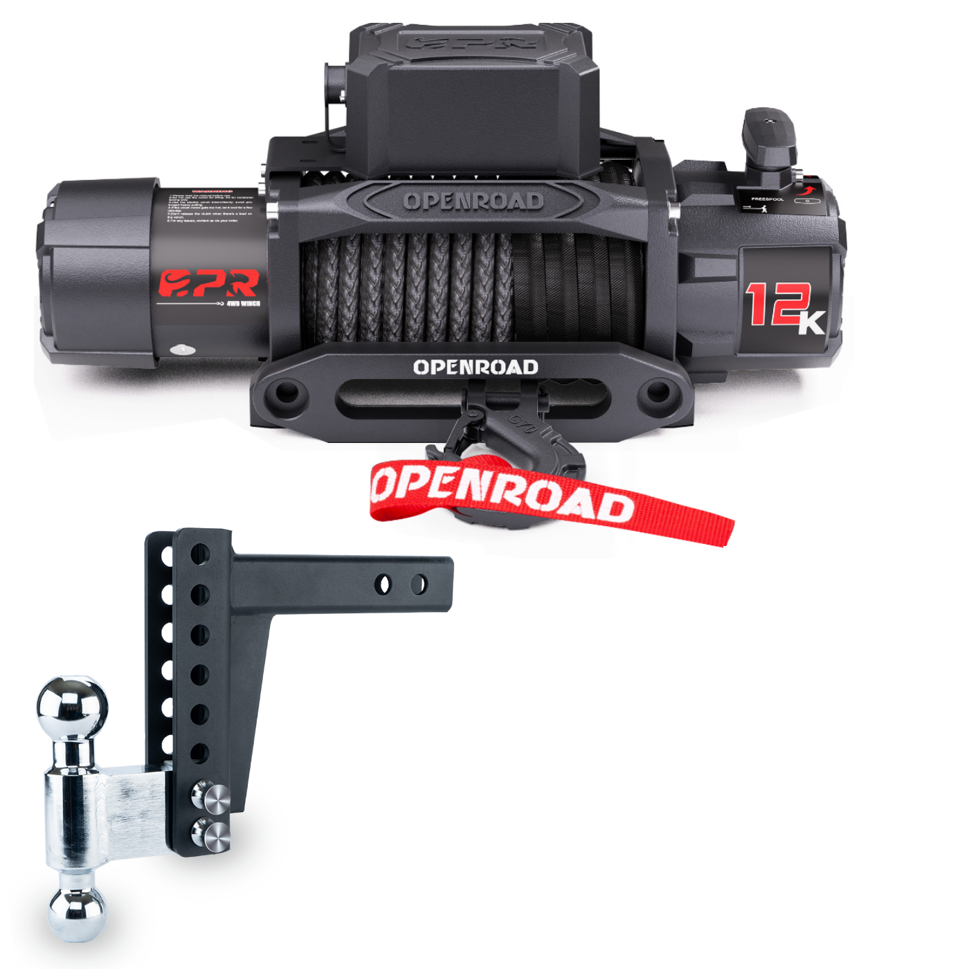 OPENROAD 12,000lbs Winch - Panther Series 3S with 10'' Adjustable Trailer Hitch Openroad4wd