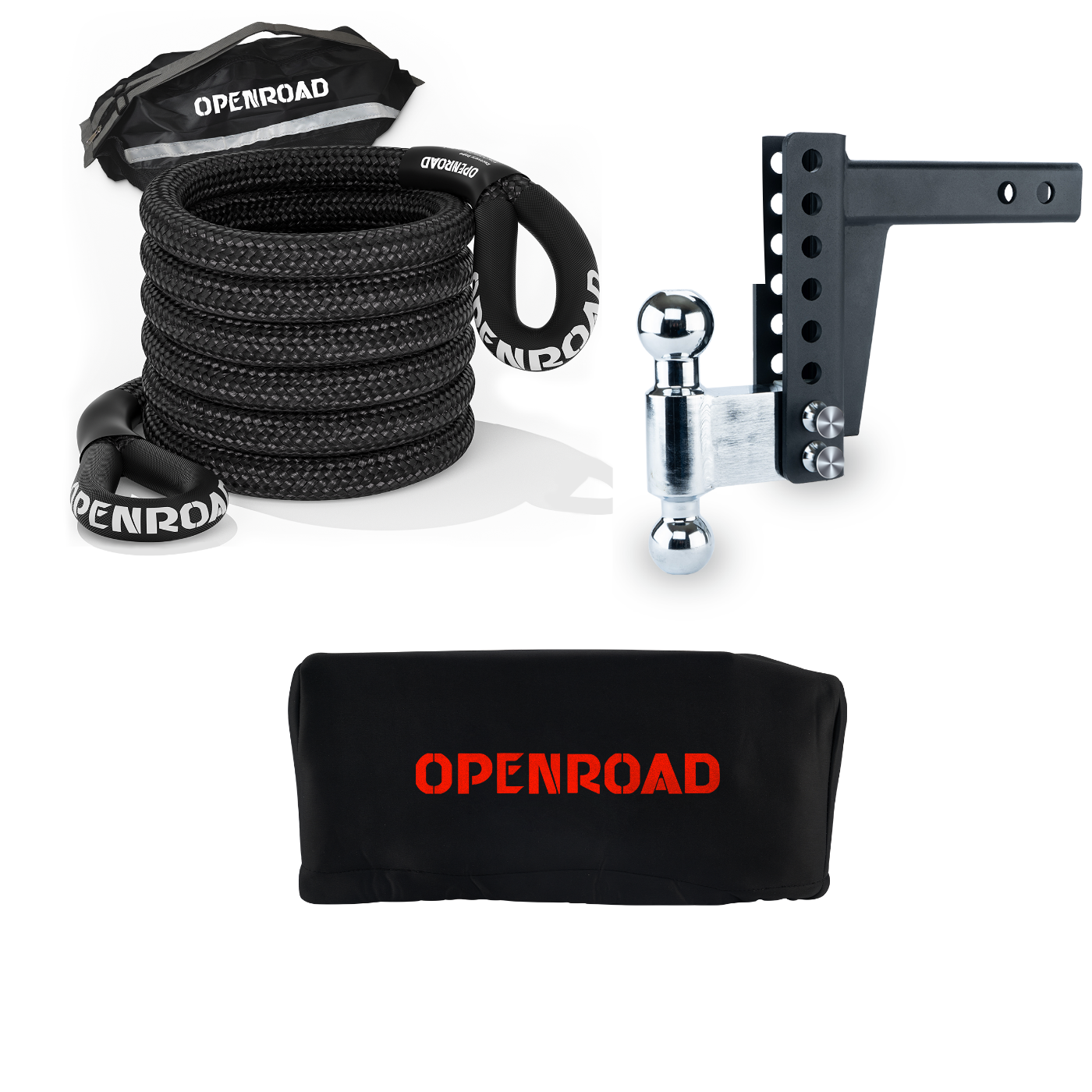 Kinetic Recovery Tow Rope (36,000lbs) And 10"ADJUSTABLE TRAILER HITCH And Winch Protection Cove Openroad4wd