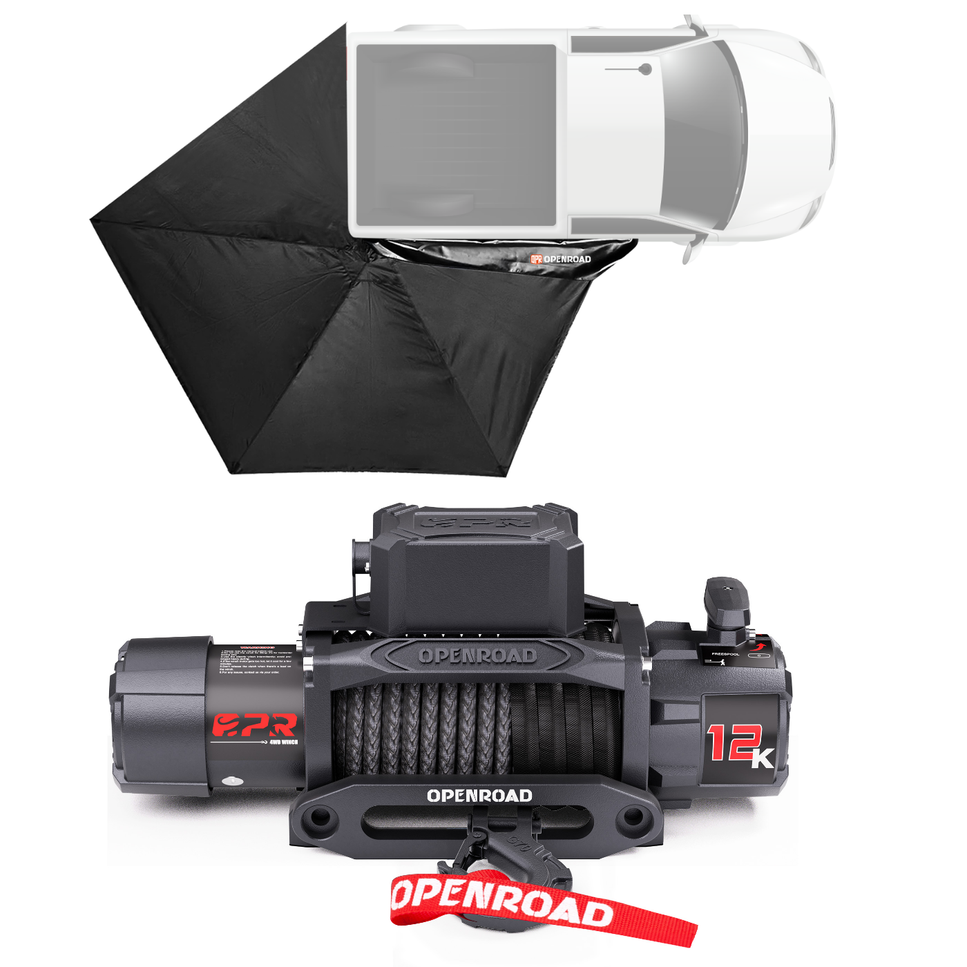 OPENROAD 12,000lbs Winch -Panther Series 3S and 270 Free Standing Awning  Openroad4wd   