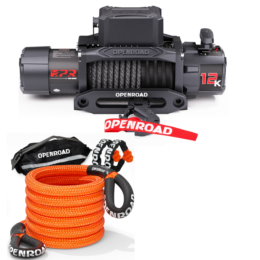 OPENROAD 12,000lbs Winch with Synthetic Rope-Panther Series 3S winch Openroad4wd 12000lbs Winch with 1" x30' Recovery Tow Rope and Soft Shackle