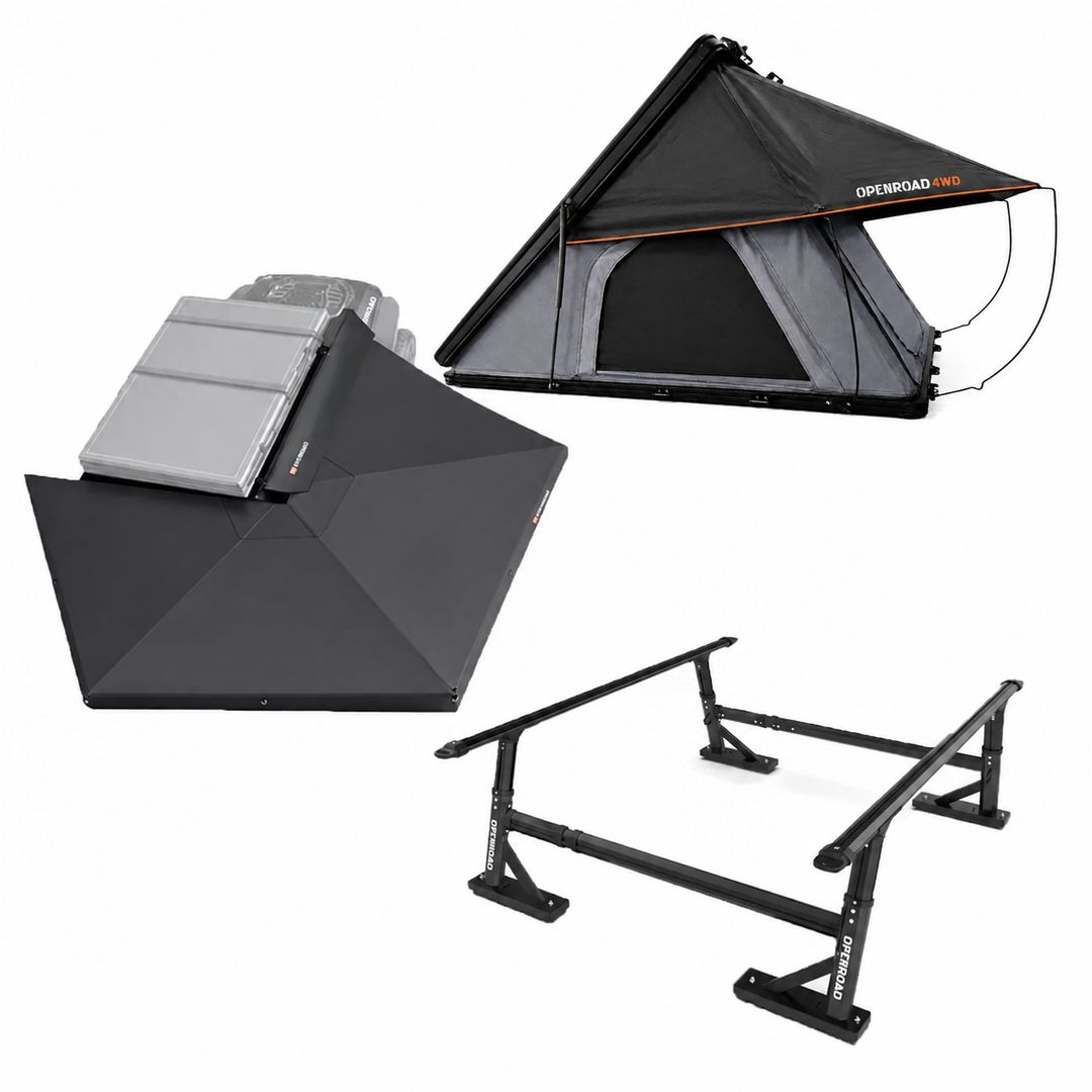 OPENROAD EdgeRoof Aluminum Hard Shell RTT with 270  Awning with  Bed Rack for Trucks