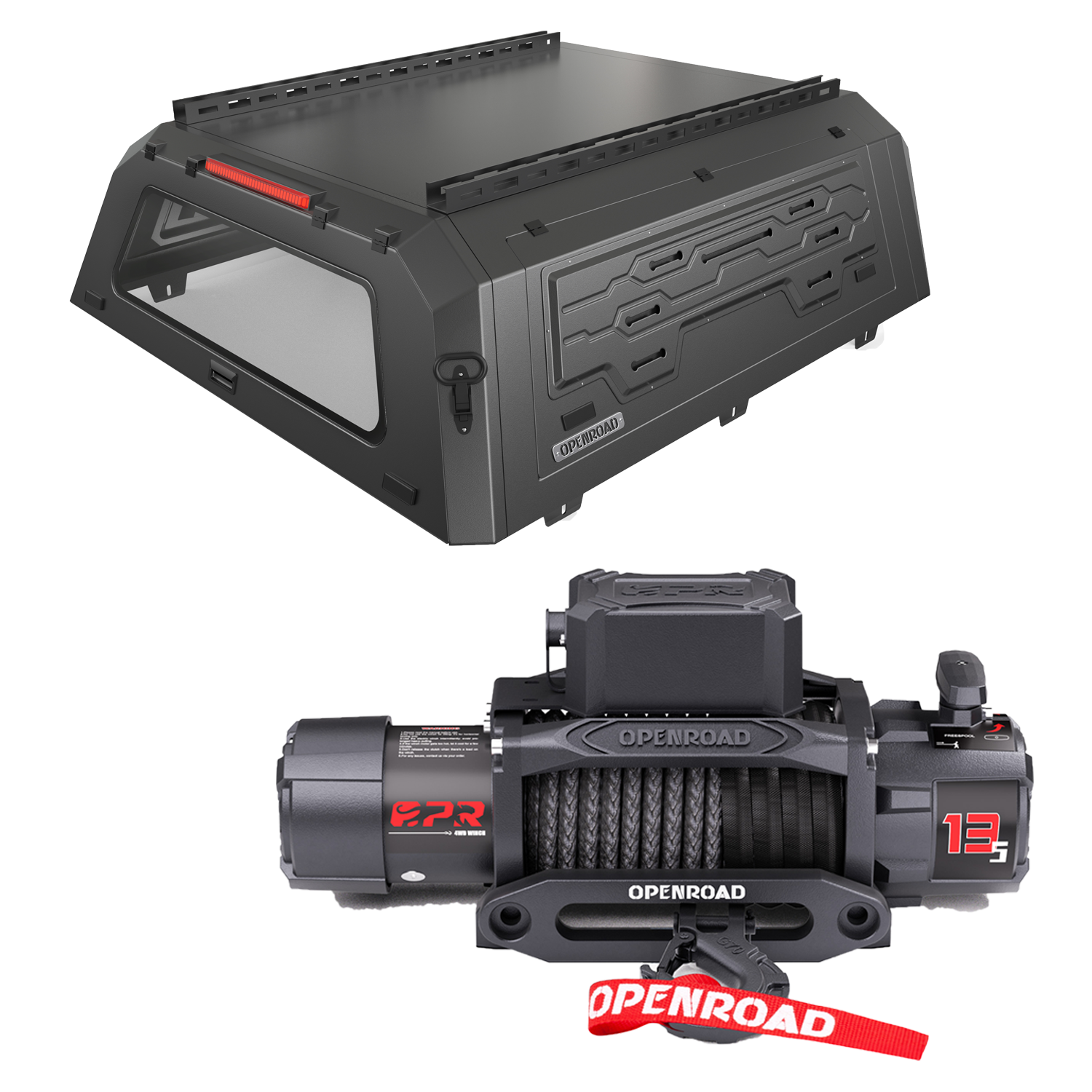 OPENROAD Aluminum Truck Cap with 13,500lbs electric winch Openroad4wd