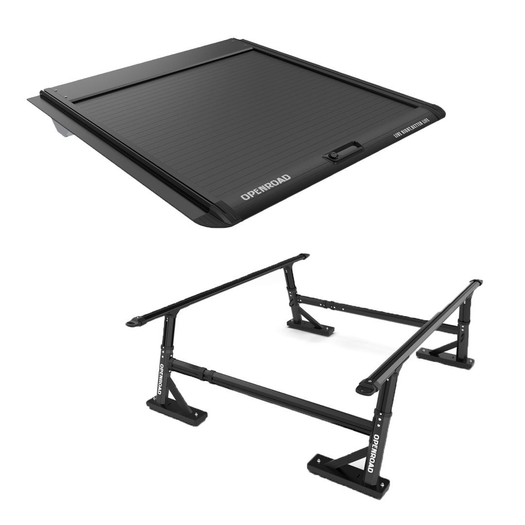 OPENROAD Universal Fit Adjustable Bed Rack for Trucks with Aluminum Retractable Tonneau Cover Openroad4wd