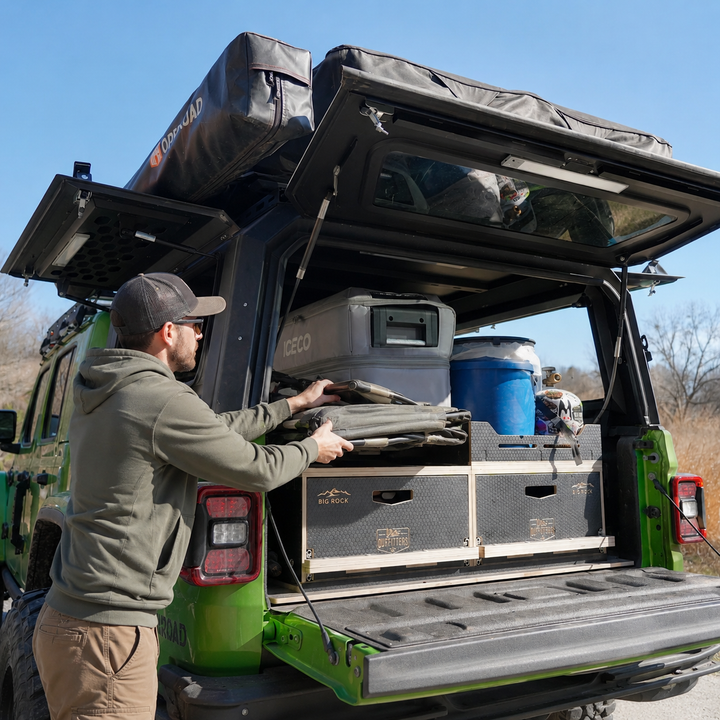 OPENROAD Aluminum Truck Cap with Roof Rack Crossbars with Truck Cap Storage Box